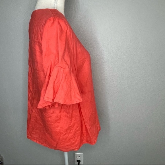 For Cynthia Top Lagenlook 100% Linen Coral Ruffle Sleeves Excellent Condition L - Picture 2 of 5
